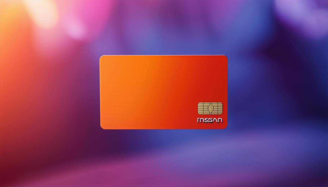a floating credit card in front of soft focus background